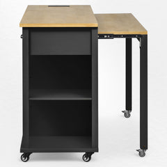 Kitchen Island, 47 Inch Extendable Table, Natural Wood Top, Black Base