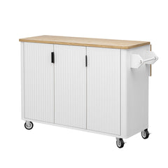 Kitchen Island on Wheels with Drop Leaf Countertop, White