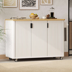 Kitchen Island on Wheels with Drop Leaf Countertop, White