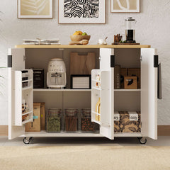 Kitchen Island on Wheels with Drop Leaf Countertop, White