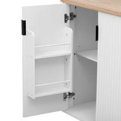 Kitchen Island on Wheels with Drop Leaf Countertop, White