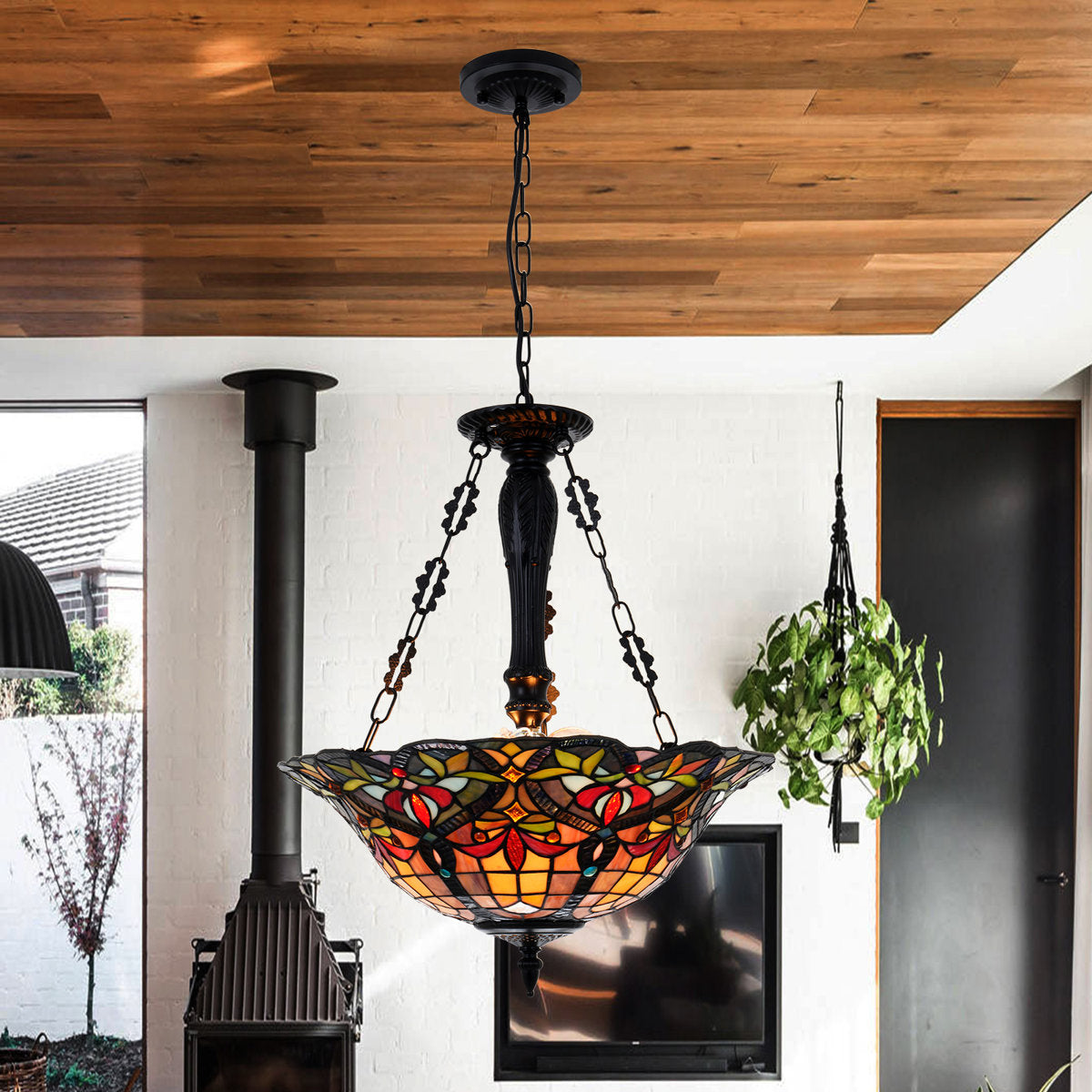 Kitchen Island Pendant Light, 3 Lights, Bronze Metal with Green and Yellow Shade