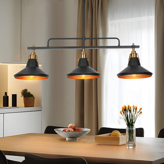 Kitchen Island Pendant Light, 3 Lights, Metal with Black Shades