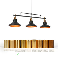 Kitchen Island Pendant Light, 3 Lights, Metal with Black Shades