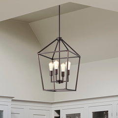 Kitchen Island Pendant Light, 4-Light Open Cage in Oil Rubbed Bronze