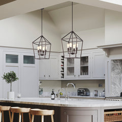Kitchen Island Pendant Light, 4-Light Open Cage in Oil Rubbed Bronze