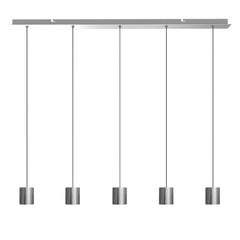 Kitchen Island Pendant Light, 5 Lights, Nickel Metal Cylinder with Frosted Diffuser