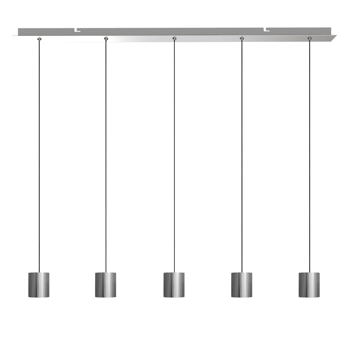 Kitchen Island Pendant Light, 5 Lights, Nickel Metal Cylinder with Frosted Diffuser