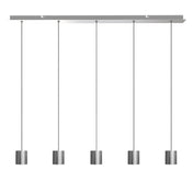 Kitchen Island Pendant Light, 5 Lights, Nickel Metal Cylinder with Frosted Diffuser