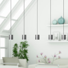 Kitchen Island Pendant Light, 5 Lights, Nickel Metal Cylinder with Frosted Diffuser