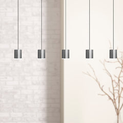 Kitchen Island Pendant Light, 5 Lights, Nickel Metal Cylinder with Frosted Diffuser