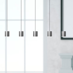 Kitchen Island Pendant Light, 5 Lights, Nickel Metal Cylinder with Frosted Diffuser