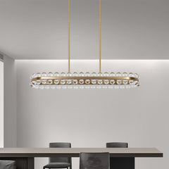 Kitchen Island Pendant Light, 8 Lights, Brass Metal with Clear Crystal