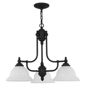 Kitchen Island Pendant Light with White Glass Shade in Black Steel