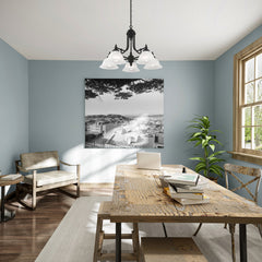 Kitchen Island Pendant Light with White Glass Shade in Black Steel