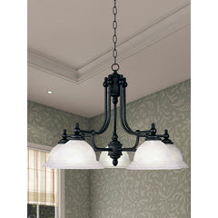 Kitchen Island Pendant Light with White Glass Shade in Black Steel