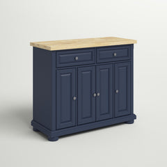 Kitchen Island with 2 Drawers and 4 Doors, Navy Base with Natural Wood Top