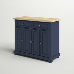 Kitchen Island with 2 Drawers and 4 Doors, Navy Base with Natural Wood Top