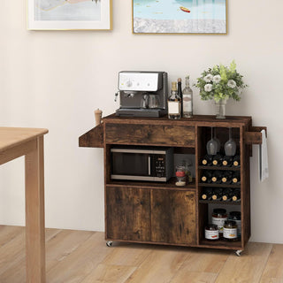 Kitchen Island with Drop-Leaf Countertop and Locking Casters, Rustic Brown Base