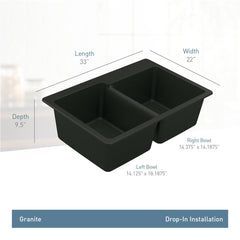 Kitchen Sink, Host, Dual Mount, Double Bowl, Granite, Black