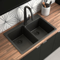 Kitchen Sink, Host, Dual Mount, Double Bowl, Granite, Black