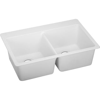 Kitchen Sink, Quartz Classic, Drop-In, Double Basin, Quartz, 33 x 22 In, 5-Hole, White