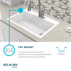 Kitchen Sink, Quartz Classic, Drop-In, Double Basin, Quartz, 33 x 22 In, White