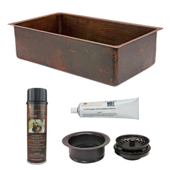 Kitchen Sink, Single Basin, Hammered Copper, 33 Inch, Dual Mount
