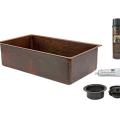 Kitchen Sink, Single Basin, Hammered Copper, 33 Inch, Dual Mount