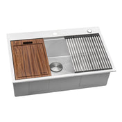 Kitchen Sink Workstation, Drop-In, Single Bowl, 33 x 22 Inch, Brushed Stainless Steel