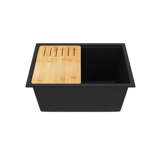 Kitchen Sink Workstation, Single Bowl, Quartz Composite, 25 x 19 In, Matte Black