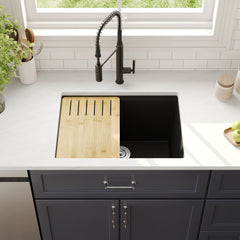 Kitchen Sink Workstation, Single Bowl, Quartz Composite, 25 x 19 In, Matte Black