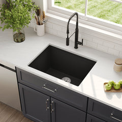 Kitchen Sink Workstation, Single Bowl, Quartz Composite, 25 x 19 In, Matte Black
