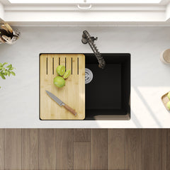Kitchen Sink Workstation, Single Bowl, Quartz Composite, 25 x 19 In, Matte Black