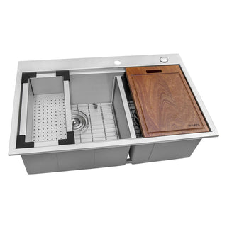 Kitchen Sink Workstation, Topmount, 60/40 Double Bowl, Brushed Stainless Steel