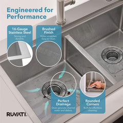 Kitchen Sink Workstation, Topmount, 60/40 Double Bowl, Brushed Stainless Steel