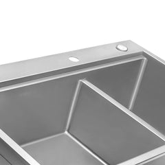 Kitchen Sink Workstation, Topmount, 60/40 Double Bowl, Brushed Stainless Steel