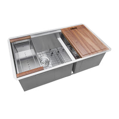 Kitchen Sink Workstation, Undermount, 36 Inch, 16 Gauge Stainless Steel, Brushed