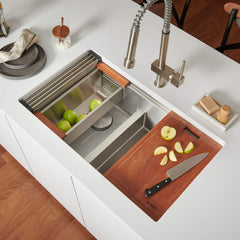 Kitchen Sink Workstation, Undermount, 50/50 Double Bowl, 33 Inch, Brushed Stainless