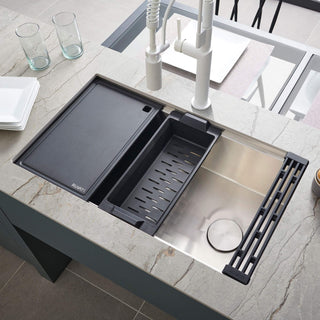 Kitchen Sink Workstation, Undermount, Offset Drain, 16 Gauge, 33-Inch, Stainless Steel
