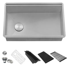 Kitchen Sink Workstation, Undermount, Offset Drain, 16 Gauge, 33-Inch, Stainless Steel