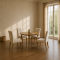 Scale | all four chairs against a full French door in the plaster dining room, true size
