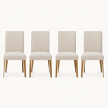 Front | all four matching chairs centered on paper, beige linen weave and the tapered wood legs visible