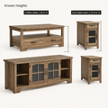 Known heights | coffee table 18 inches high; each end table 22.8 inches high