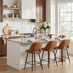 Room | The Kolvern Lentia Upholstered Counter Stools, Set of 3 in a styled room