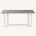 Front | gray-top drop-leaf table centered on paper, both leaves up, white iron trestle