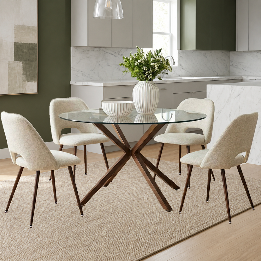 Kolvern Liscanera 5 Piece Round Dining Set in a restyled supplier room | Pipeline B room-shell edit 1