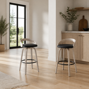 In a kitchen | both stools beside a full-height glass door, for a true sense of scale