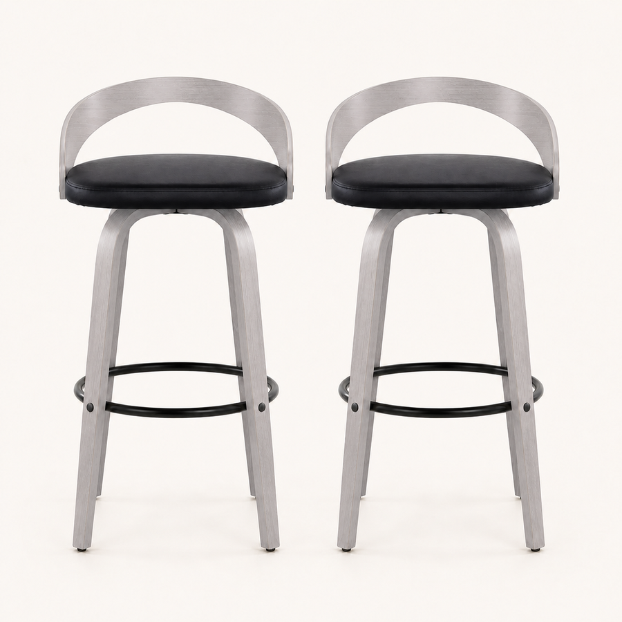 Front | both stools centered on a plain background, full height from footrest ring to back rail
