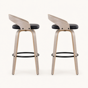 Side | both stools in profile, showing the footrest ring and back-rail curve